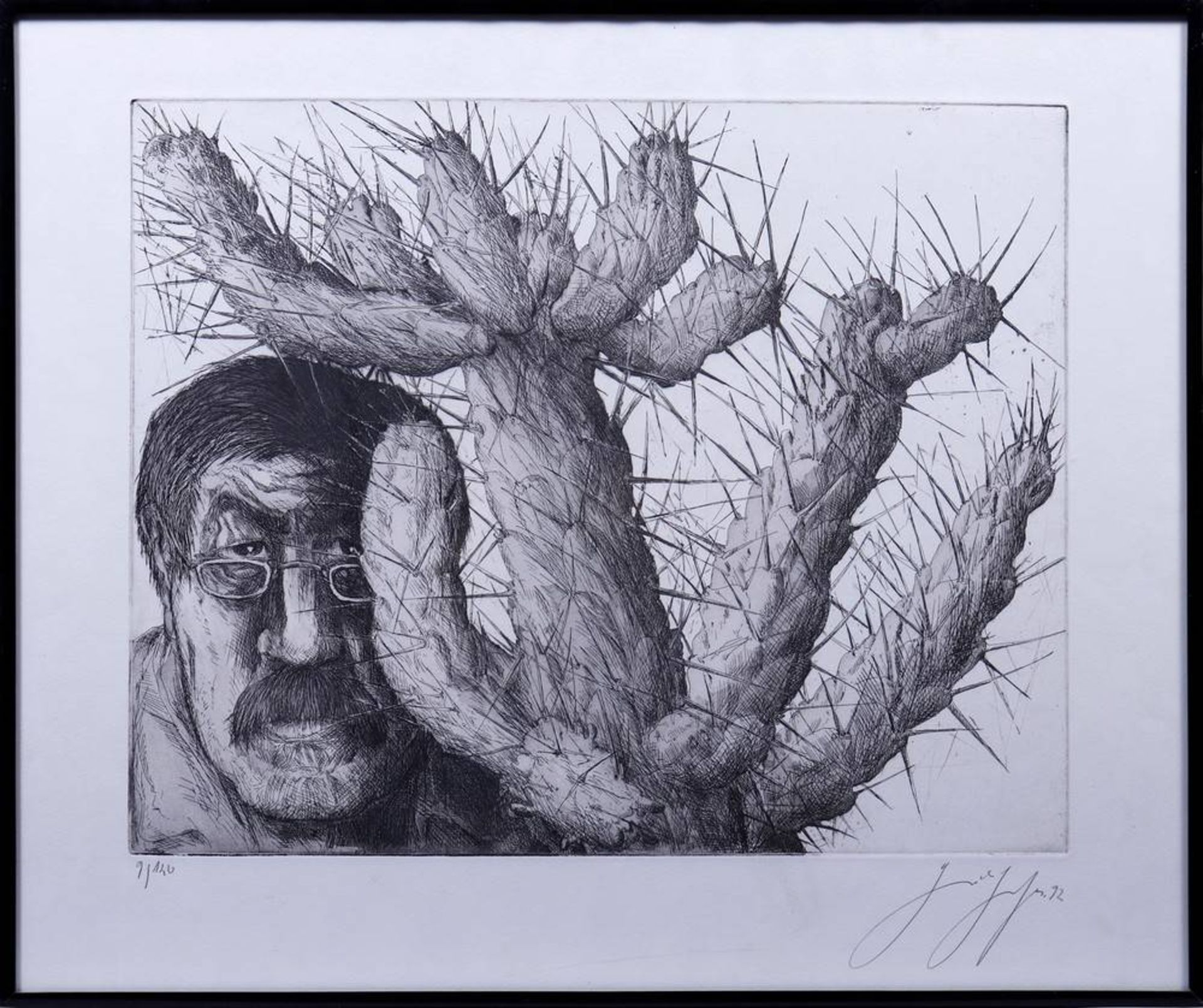 Günter Grass (1927 in Danzig - 2015 in Lübeck)"Selbst hinterm Kaktus", 1992, Radierung, u.r.