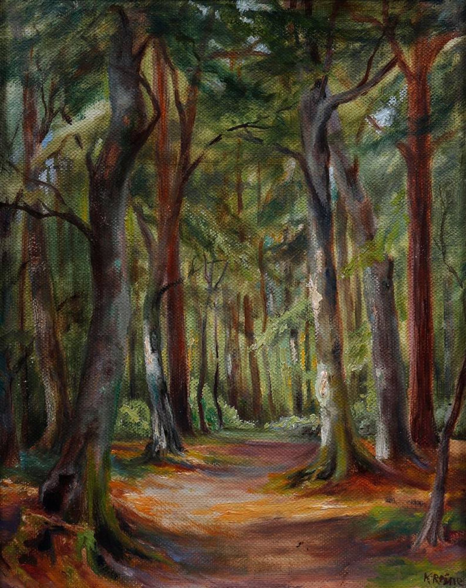 Käthe Reine (1894 in Halver/Westfalen - 1976 in Rostock)Impressionistischer Waldweg, Öl auf - Bild 2 aus 4