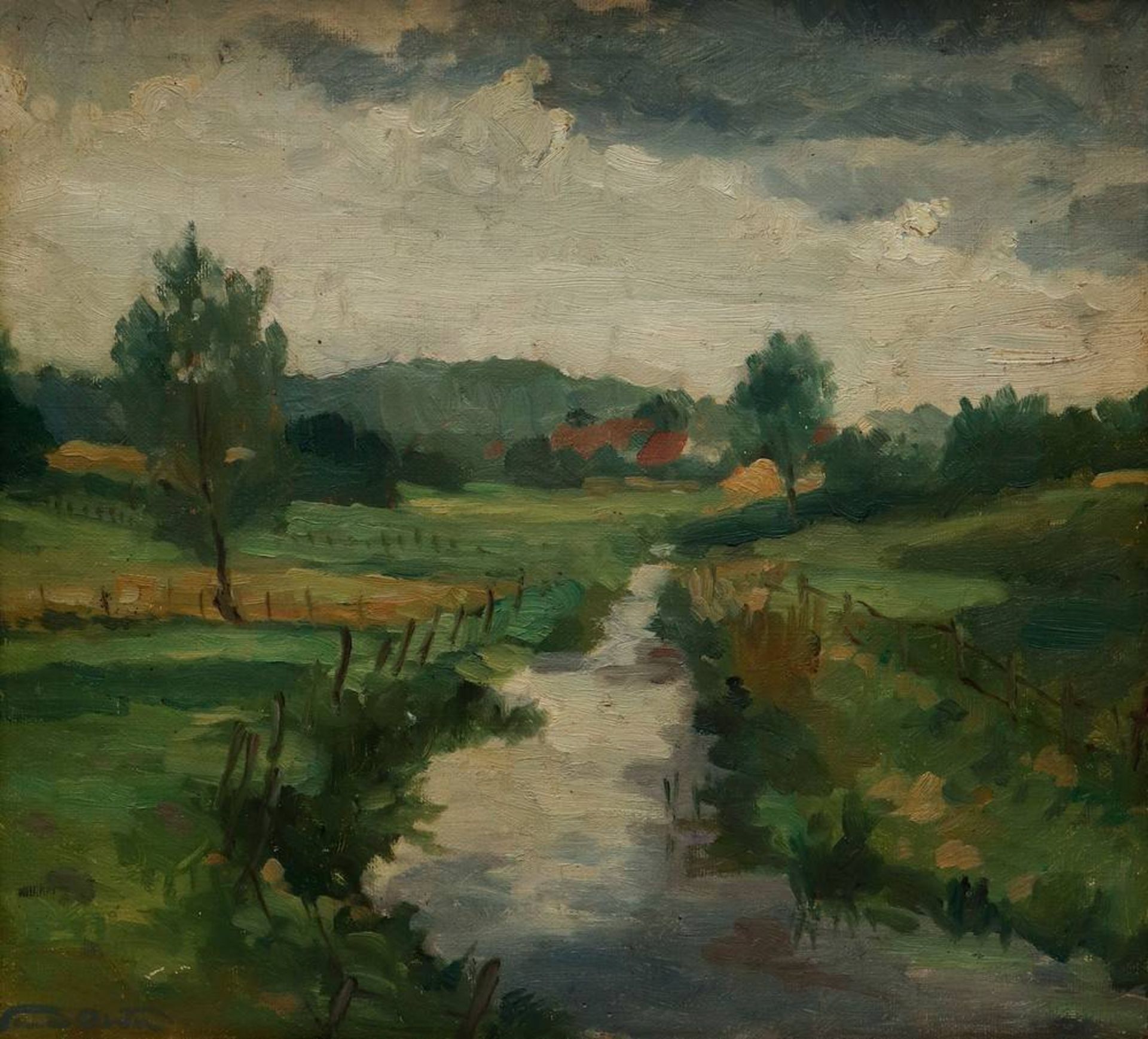 Anton Werner (1902 in Hamburg - 1976 ebda)Landschaft mit Bachlauf, Öl auf Pappe, u.l. sign. "W. - Bild 2 aus 4