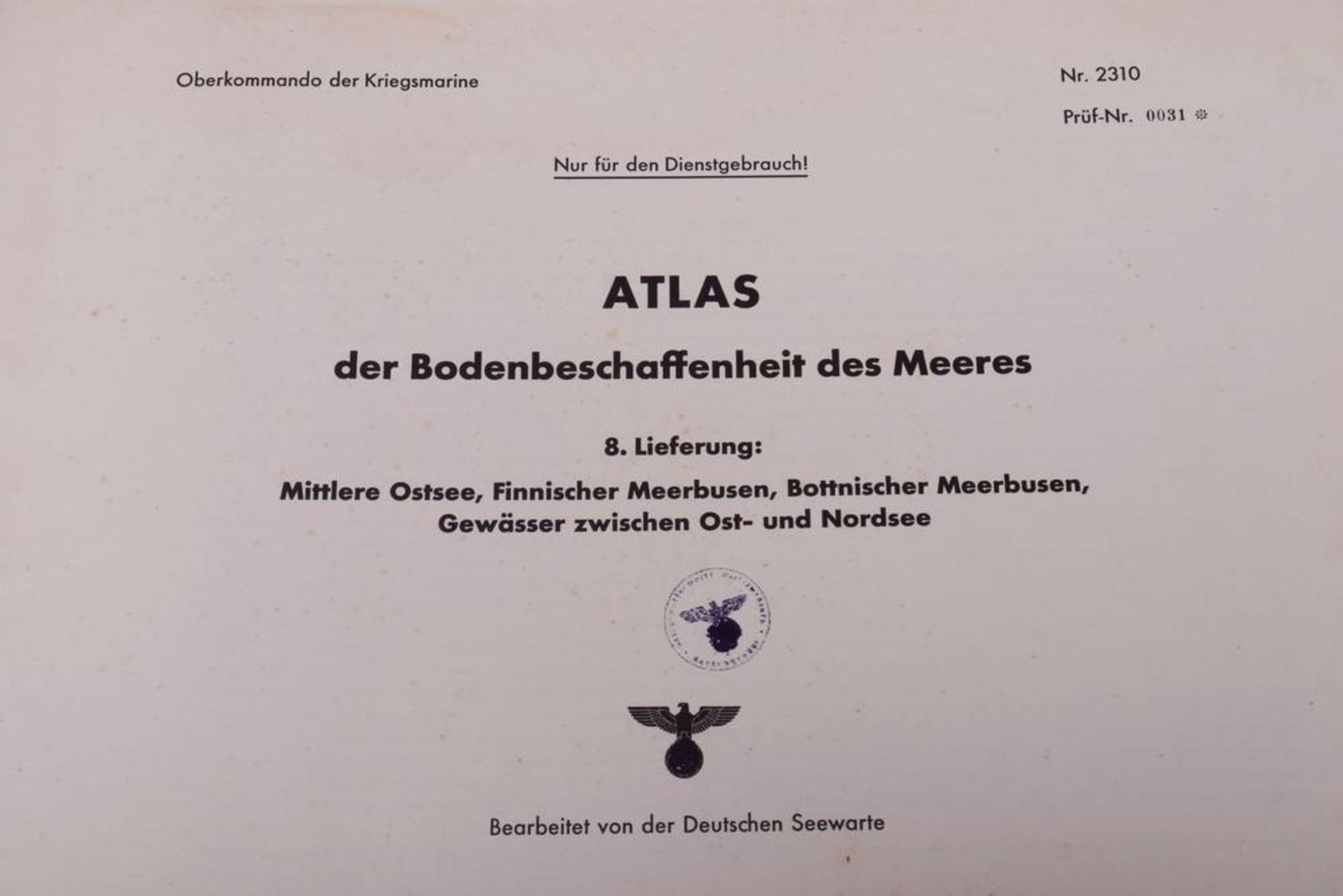 Konvolut Marinekarten, 3. Reichbestehend aus: "OKM Atlas der Bodenbeschaffenheit des Meeres, - Bild 4 aus 8