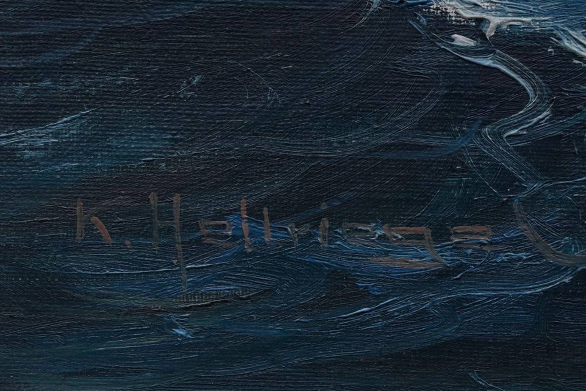 K. HellriegelViermaster auf rauer See, Mitte 20. Jhdt., Öl auf Leinwand, u.l. sign., ca. 50,5x65, - Bild 4 aus 5
