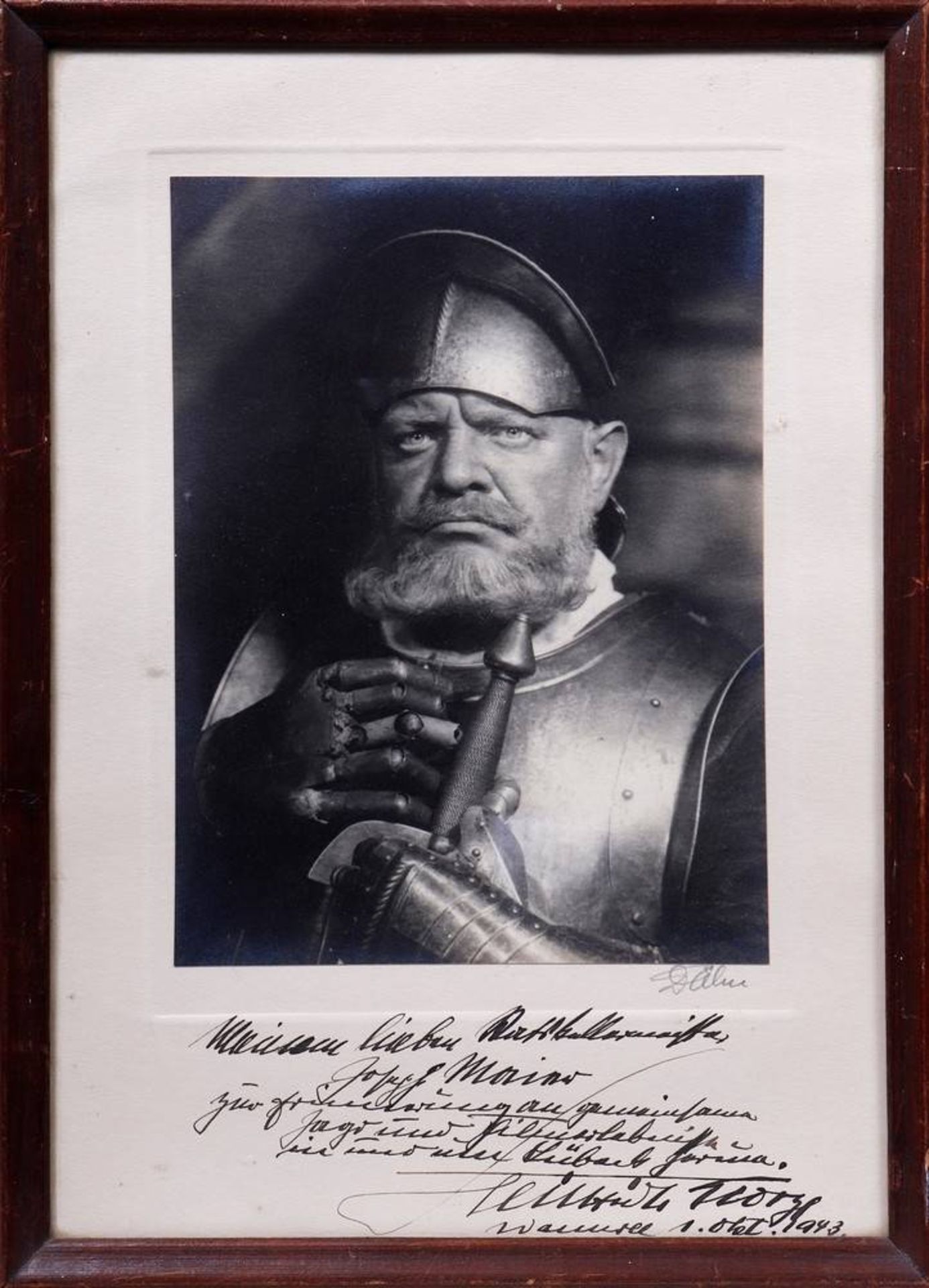 Foto mit Widmung von Heinrich Georgeaus dem Lübecker Ratskeller, 1943, ca. 23x17cm, gerahmt (ca.