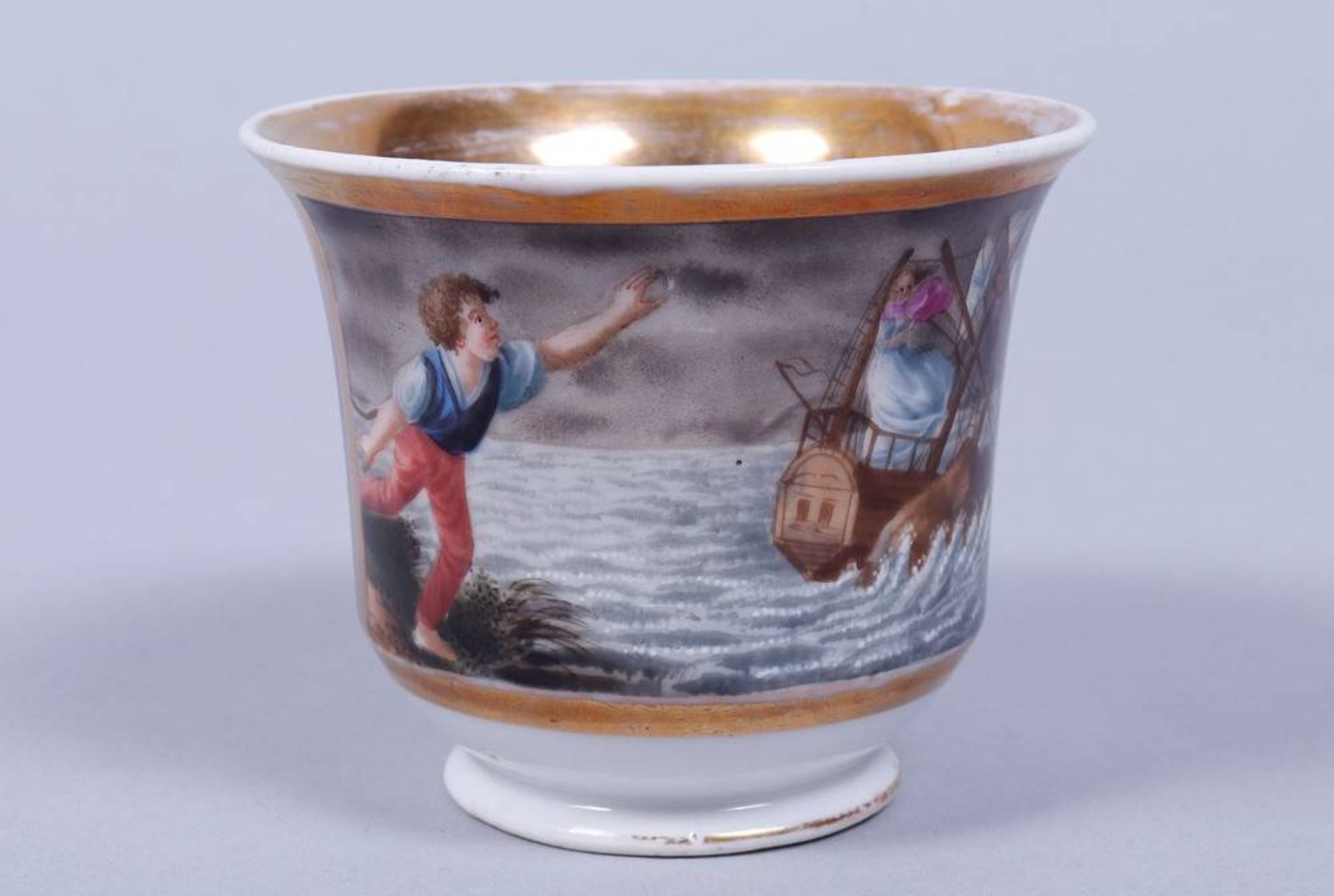 Ansichten-Tasse mit Untertasse, Gebr. Nowy, Russland, 1818-1840 auf rundem Stand, konisch - Bild 3 aus 9