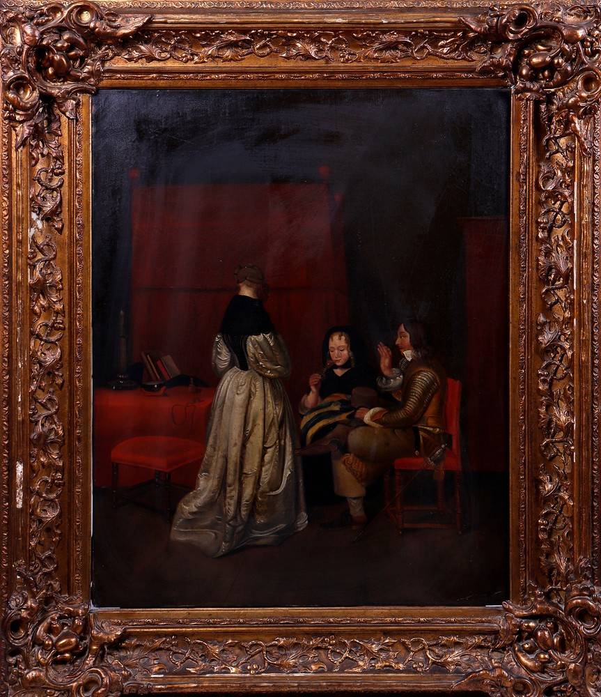 Kopie nach Gerard Ter Borch (1617 in Zwolle - 1681 in Deventer) "Die väterliche Ermahnung", 2.H.19.