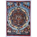 Mandala-Thangka, wohl Nepal/Tibet, 1. H. 20.Jh. im Zentrum Darstellung des Padamsambhava, Tempera/