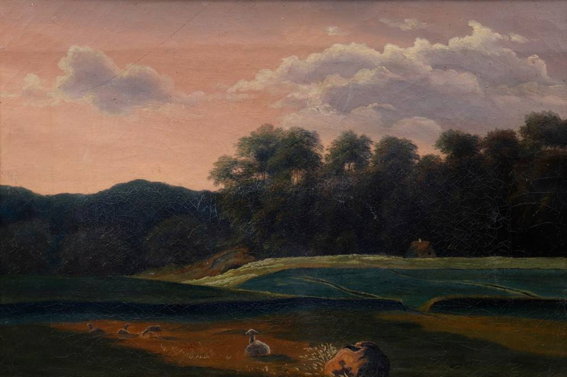 Wohl Frederik Kraft (1823-1854) Landschaft mit Schafen, um 1835, Öl auf Leinwand, u.l. unl. sign., - Image 2 of 3