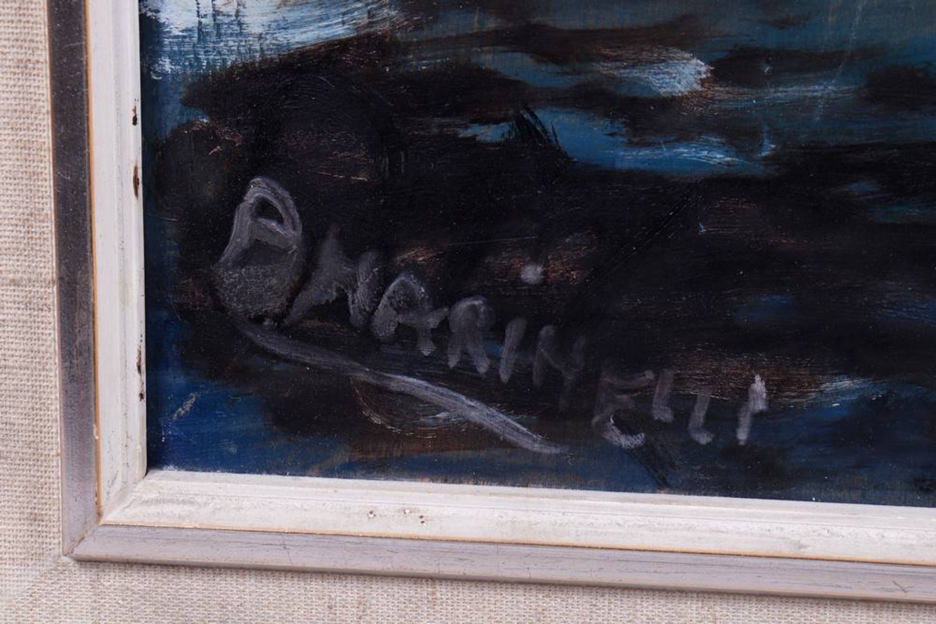 Nächtliche Hafenszene Unbekannter Künstler, Öl/Sperrholz, u.l. sign. "P. Marinelli", ca. 47x27cm, - Bild 3 aus 3