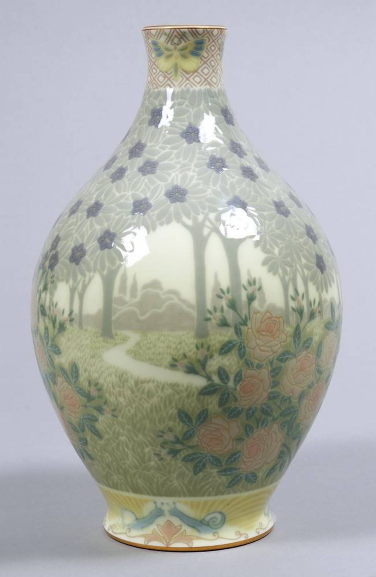 Jugendstil-Vase, Sèvres, Dekor Edouard Frédéric Ballanger (tätig 1902-1912), um 1910 auf rundem - Bild 2 aus 7