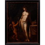 Venus und Amor Venus, sich auf einem Tisch aufstützend, nach unten blickend und einen Pfeil