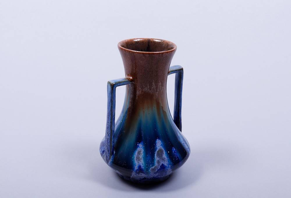 2 Jugendstil-Vasen, wohl deutsch, um 1900, im Stile Mutz Keramik, braun/blauer bzw. grün/blauer - Image 2 of 5