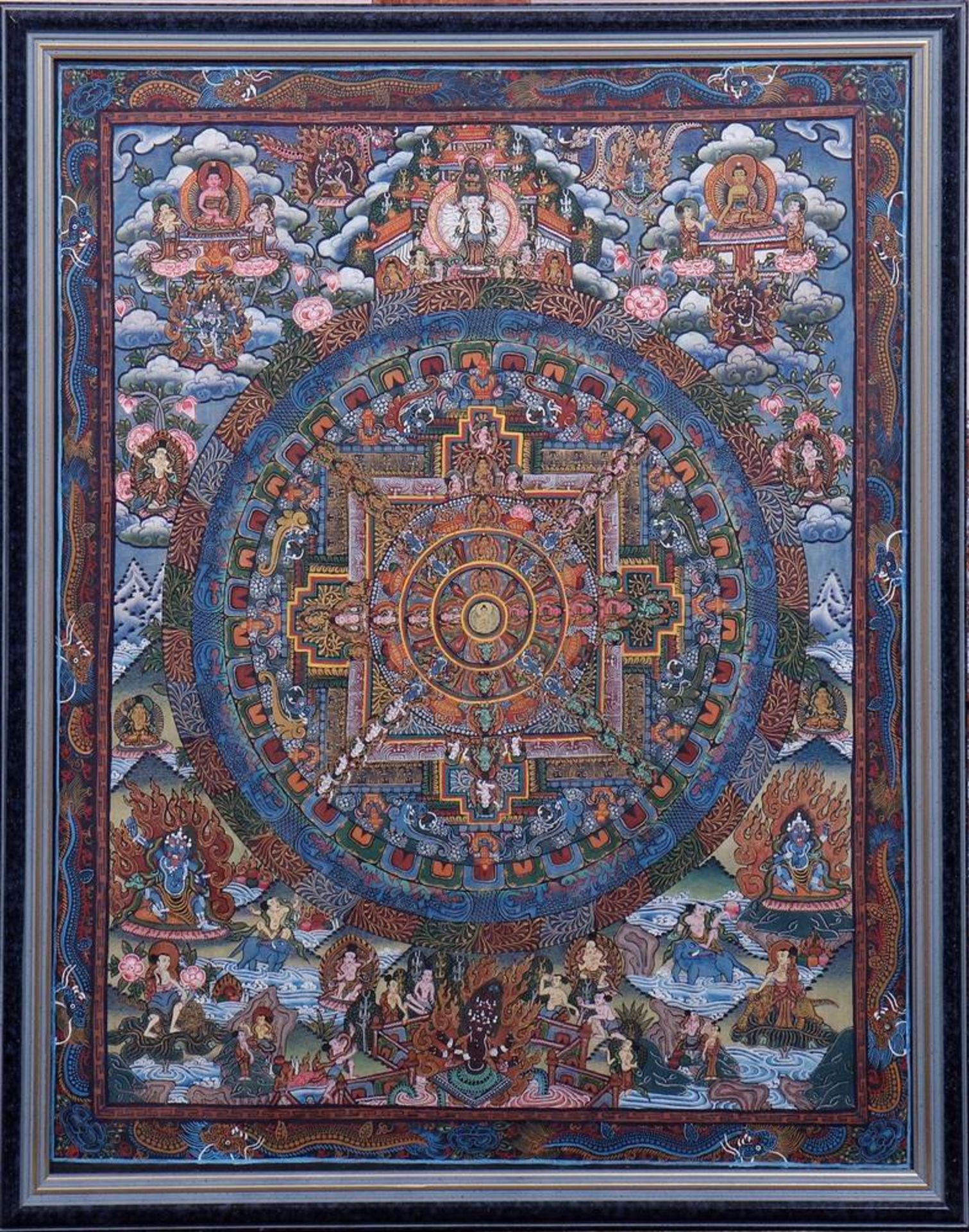 Thangka des Shakyamuni Nepal/Tibet, wohl um 1900, Gouache/Gold- und Silberfarbe, zentrale