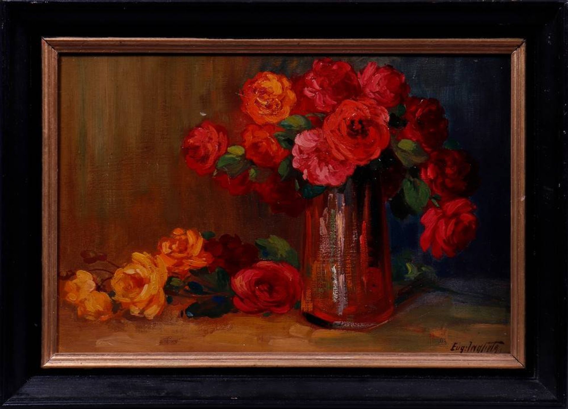 Eugene Inghels (belgischer Künstler d. 20. Jhdts.) Blumenstillleben mit roten, gelben und