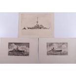 F. Friedel 6 Radierungen v. versch. Fregatten (u.a. Emden, Köln, Admiral Scheer), 1.H.20.Jhdt., je