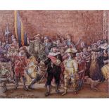 Helmut Friedeck (Lübecker Künstler) "Die Nachtwache" nach Rembrandt van Rijn, Aquarell u. Bleistift