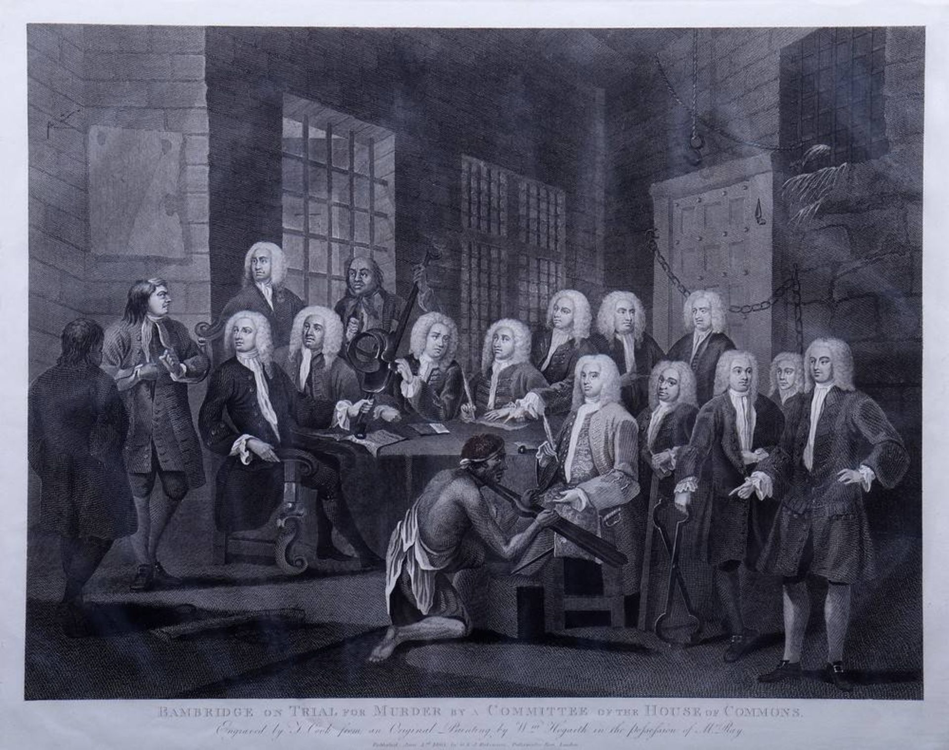 Stahlstich nach William Hogarth (1697 in London - 1764 ebda.) "Bambridge on Trial for Murder by a - Bild 2 aus 3