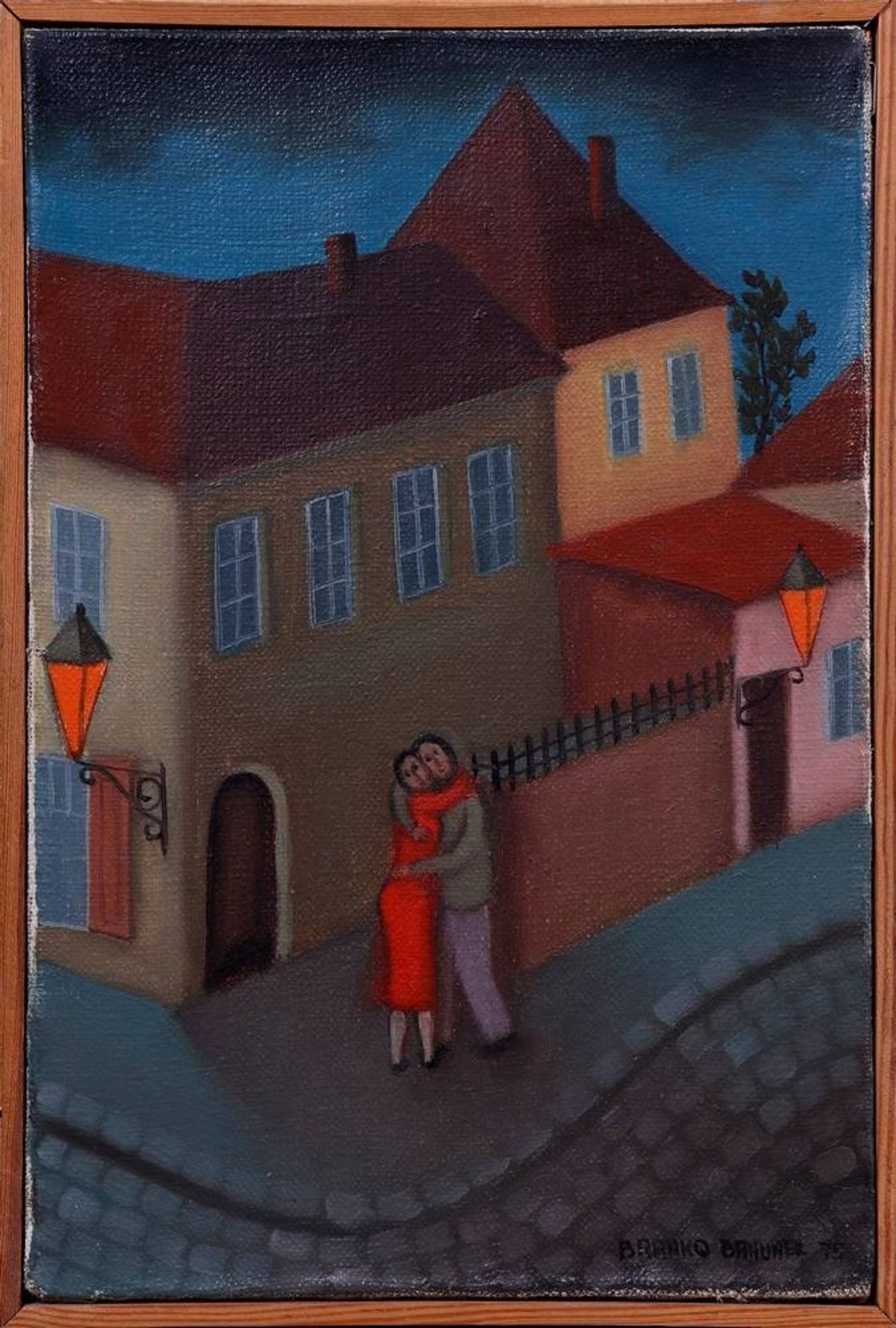 Branko Bahunek (1935 in Zagreb geb.) Paar Gemälde, Häuserzeilen mit Personen, 1975, Öl auf - Bild 7 aus 7