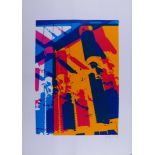 Industriedarstellung (Transformator) in Blau, Orange, Rot und Pink, 1976 Unbekannter Künstler,