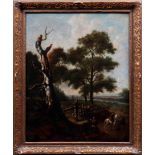 Landschaft mit knorrigem Baum und Personenstaffage, um 1800 Anonym, Öl/Leinwand/doubliert,