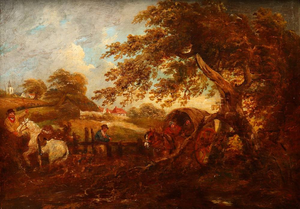 Wohl Umkreis George Morland (1763 in London - 1804 in Brighton) Pferdewagen in ruraler Umgebung, Öl - Image 2 of 3