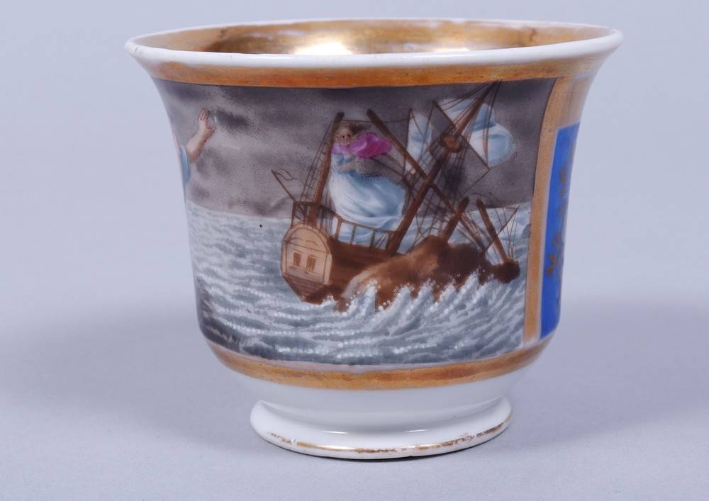 Ansichten-Tasse mit Untertasse, Gebr. Nowy, Russland, 1818-1840 auf rundem Stand, konisch - Image 4 of 9