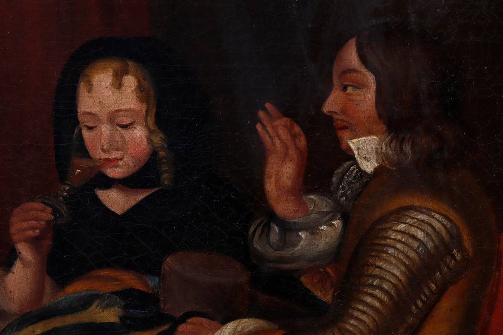 Kopie nach Gerard Ter Borch (1617 in Zwolle - 1681 in Deventer) "Die väterliche Ermahnung", 2.H.19. - Image 3 of 4