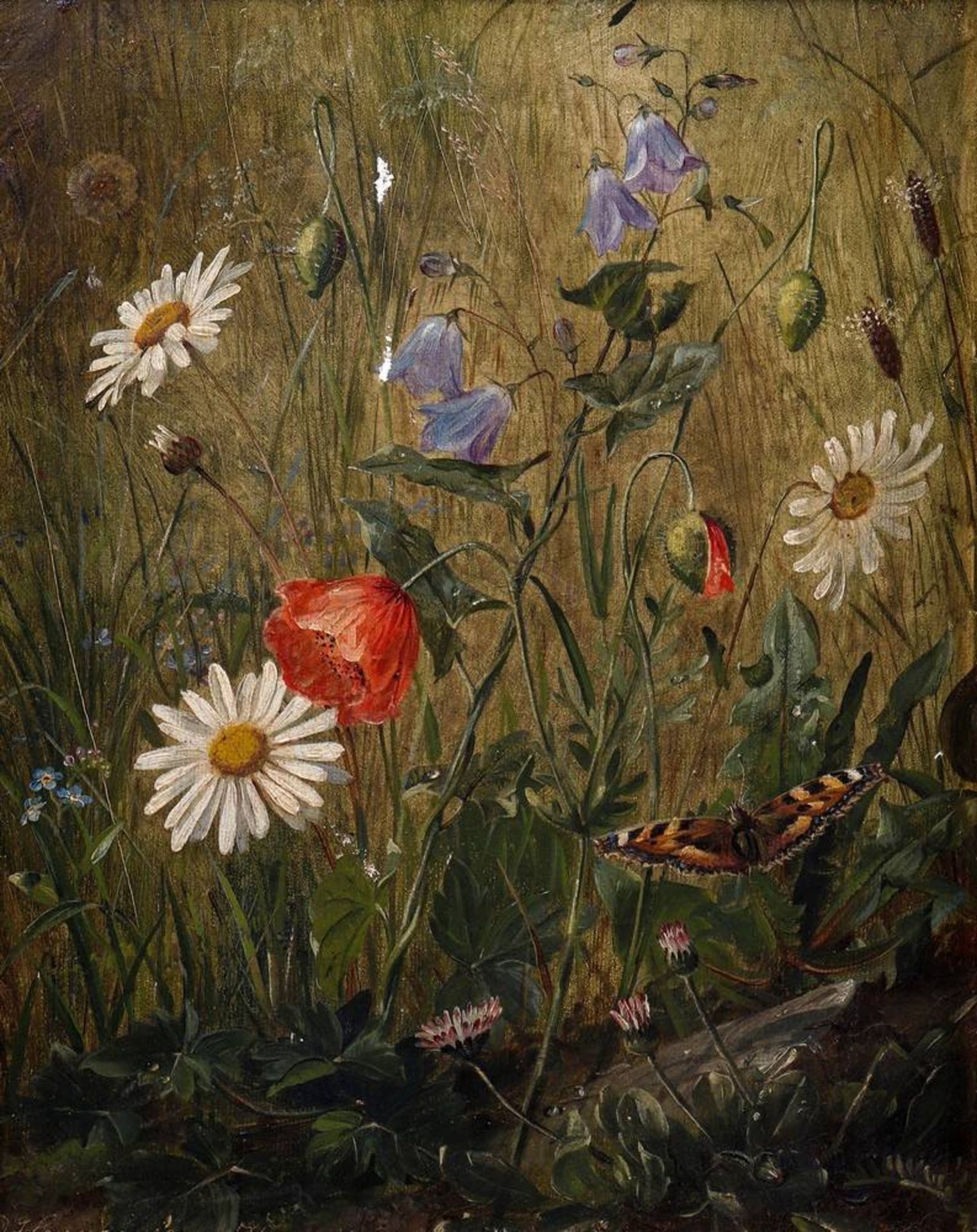 Olaf August Hermansen (1849 in Frederiksberg, Dänemark - 1897, ebda.) Wiesenstück mit Blumen und - Image 2 of 6