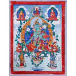 Thangka der grünen Tara, wohl Nepal/Tibet, 1. H. 20.Jh. Tempera/Leinwand, recto Siegelreste, 39,