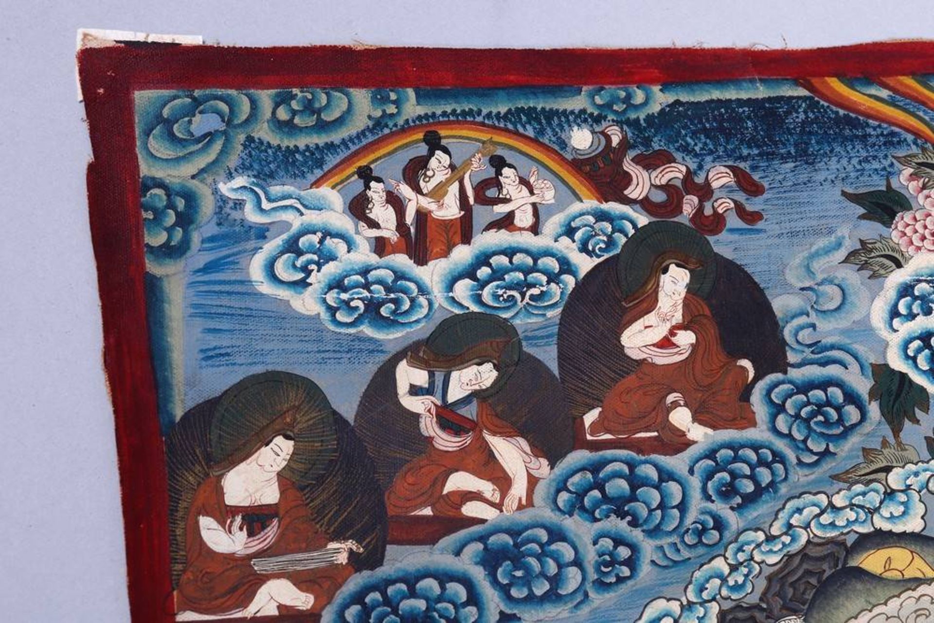 Mandala-Thangka, wohl Nepal/Tibet, 1. H. 20.Jh. im Zentrum Darstellung des Padamsambhava, Tempera/ - Bild 3 aus 7