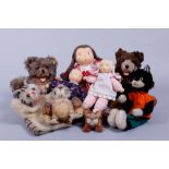 Konvolut Stofftiere und Puppen, Steiff u.a., 20.Jh. bestehend aus 2 Teddys, 3 Puppen, 1 Eule, 1 kl.