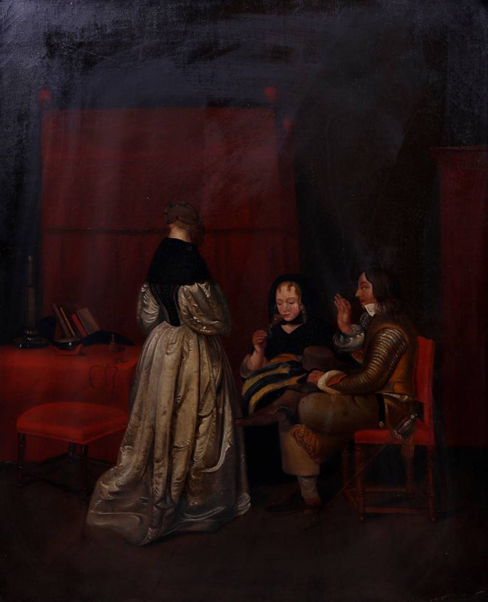 Kopie nach Gerard Ter Borch (1617 in Zwolle - 1681 in Deventer) "Die väterliche Ermahnung", 2.H.19. - Image 2 of 4