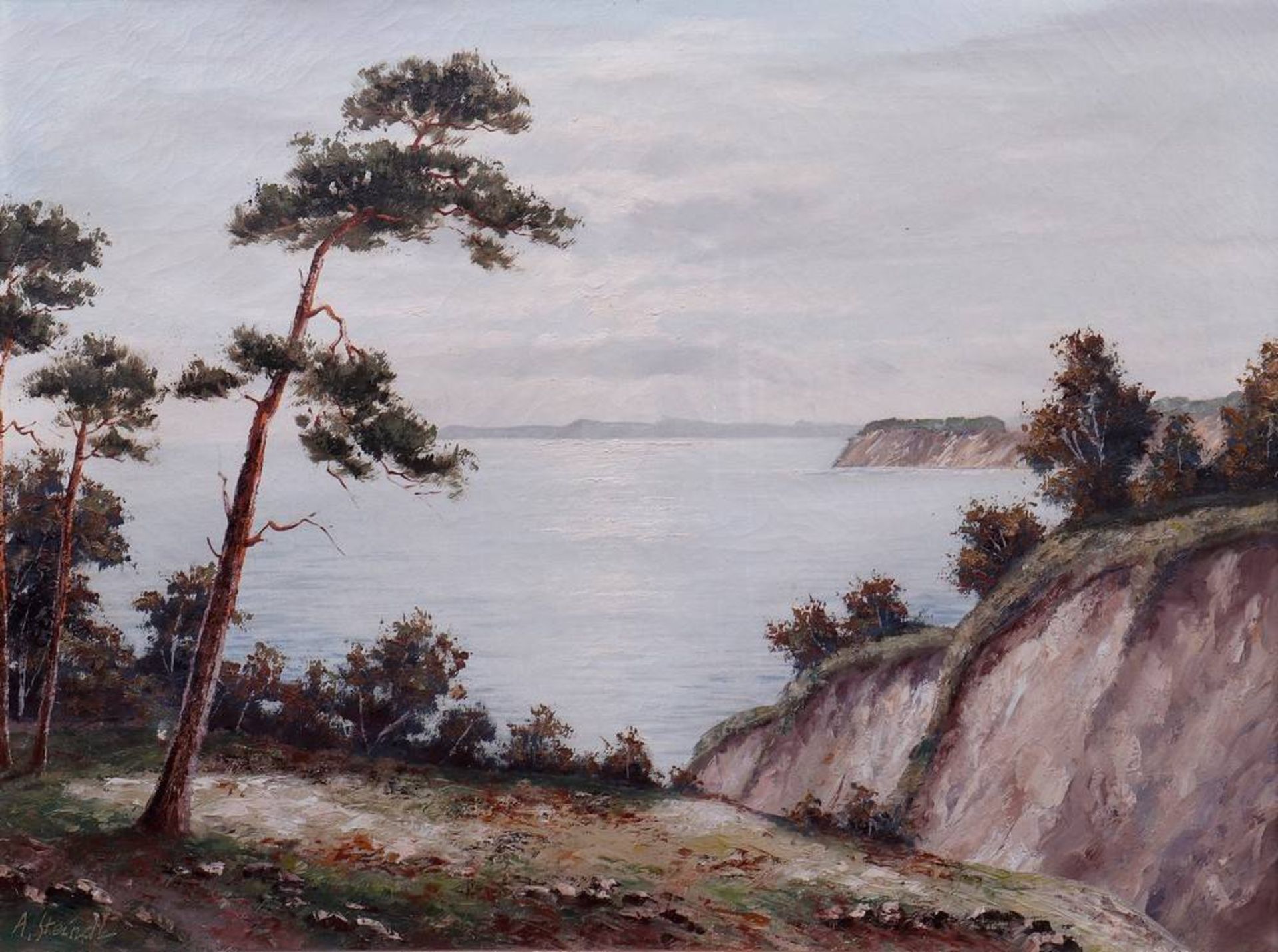 A. Steindl Blick über eine Steilküste aufs Meer, Öl auf Leinwand, u.l. sign., ca. 62x81cm, - Bild 2 aus 4