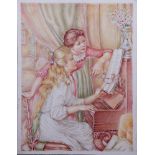 Helmut Friedeck (Lübecker Künstler) "Junge Mädchen am Klavier" nach Pierre-Auguste Renoir, Aquarell