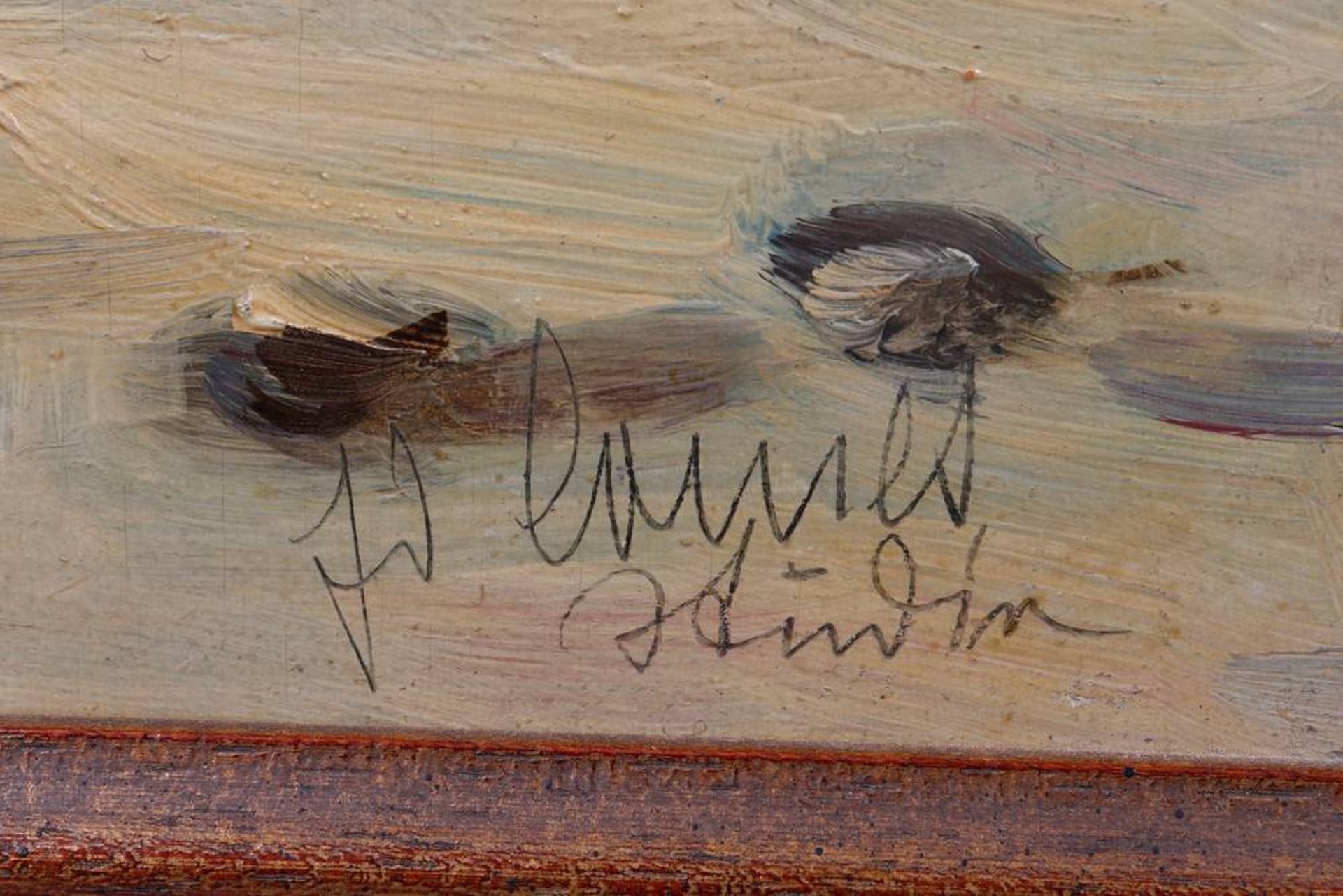 Brandung an felsiger Küste Unbekannter Künstler, Öl/Holz, u.r. sign. "W. Eames"(?), ca. 34x37,5cm, - Bild 3 aus 3