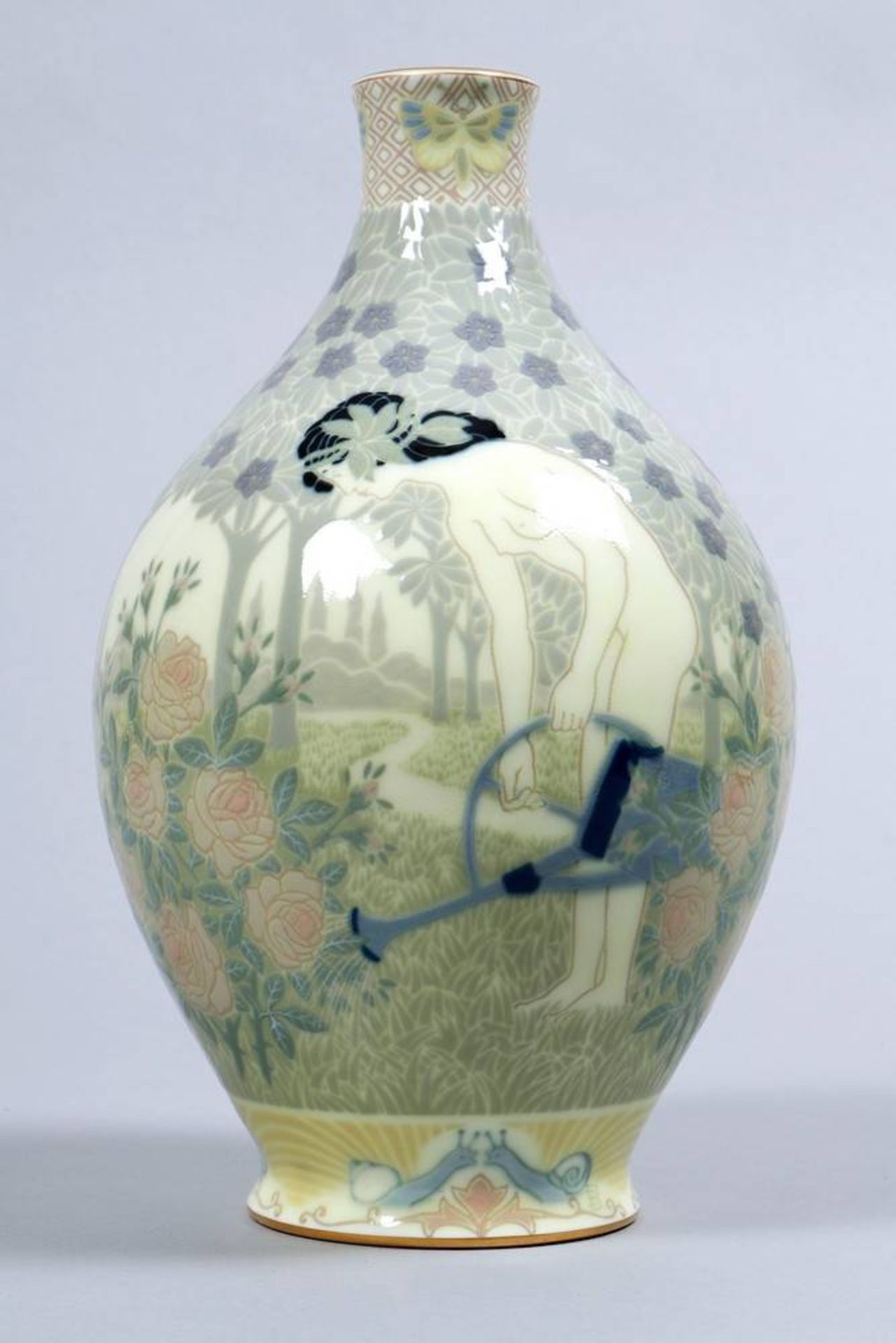 Jugendstil-Vase, Sèvres, Dekor Edouard Frédéric Ballanger (tätig 1902-1912), um 1910 auf rundem