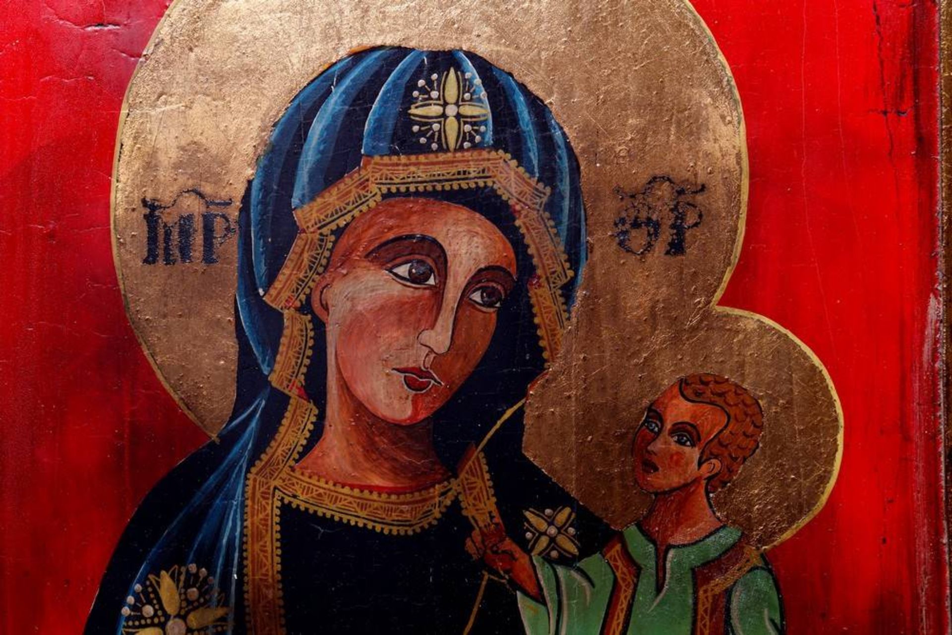 Ikone, Russland, 20.Jh., Maria mit dem Kind Reproduktion, Tempera/Gold/Holz, 35x28,5cm, recto - Bild 2 aus 4
