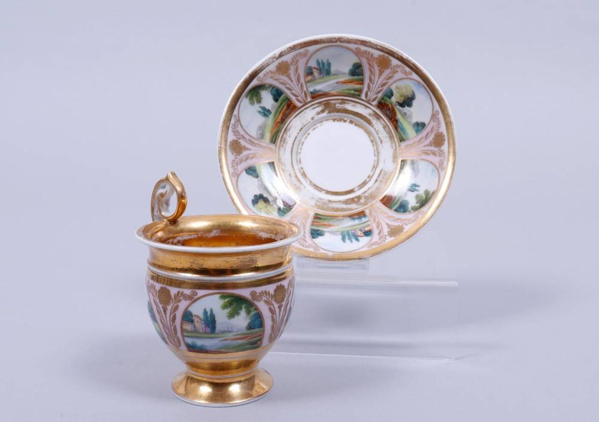 Ansichtentasse mit Untertasse, Porzellan Manufaktur Gardner, Russland, um 1820 - Bild 2 aus 4