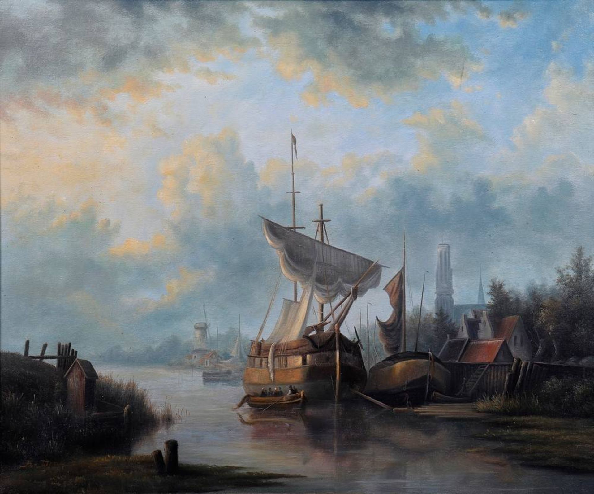 Abgetakeltes Segelschiff in holländischer Landschaft - Bild 2 aus 4