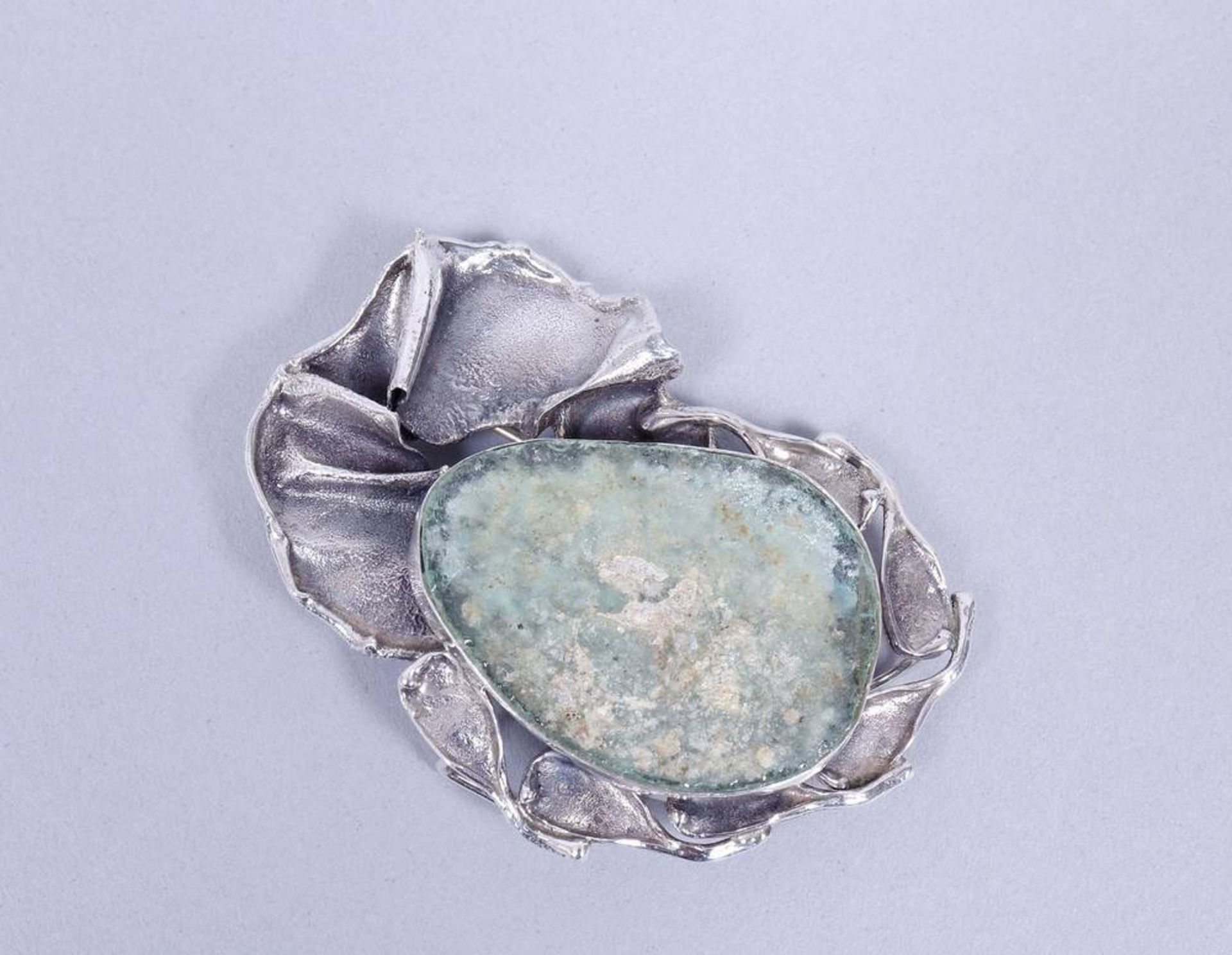 Brosche/Anhänger, 925er Silber/römisches Glas, Avi Soffer, Israel, 20.Jh.