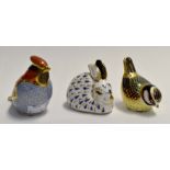 A collection of three Royal Crown Derby paperweights, to include: a rabbit and two birds, all with
