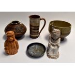 A collection of studio pottery to include: a bowl; Barbara Davidson vase; Wold water jug; a James