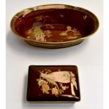 A Carlton Ware 'Rouge Royale' oblong bowl, plus a further Carlton Ware Rouge coloured box and