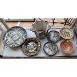 Artisan ceramics to include a William De Morgan style lustre bowl, French Buttay ware, A signed, G