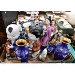 A collection of 20th Century Chinese figures of Gods, along with 20th Century vases