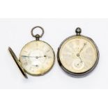 Two silver pocket watches both with silver tone dials (2)