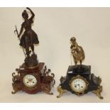 Two late 19th Century figural eight day mantle clocks both a/f each with gilt metal mounts (2)