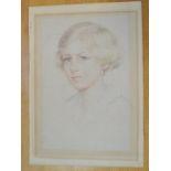 An unframed portrait of a young girl, signed and dated with initials l.l., 'DN 1921', mounted on