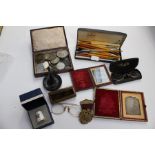A collector's lot including 1977 silver jubilee coins; set of calligraphy pens; two framed Victorian