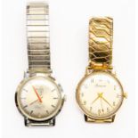 Two gents bracelet watches to include; a Chateau automatic, yellow metal, round champagne dial