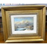 A pair of framed, Dutch winter scenes, later copies of 17th Century scenes, signed Isaac Van Brough.