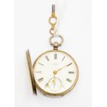 A Benson silver cased open faced pocket watch, Roman numerals, subsidiary dial, with key (A/F)